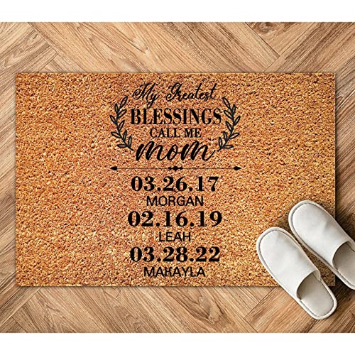 My Greatest Blessing Call Me Mom Coir Doormat Family Love Door Mats Farmhouse Thick Durable Non Slip Front Door Mat for Front Outdoor Indoor Home Entrance Housewarming Gift 24x36in