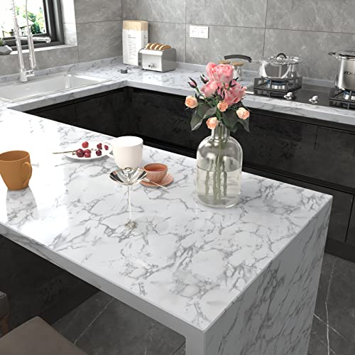 White Marble Contact Paper,Peel and Stick Wallpaper,White marble wall paper,35 x 196 Inches Vinyl Self-Adhesive for Kitchen Walls Countertops Cabinets
