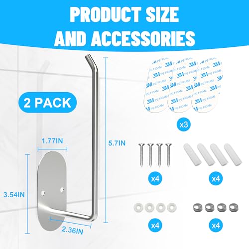 Hat organizer for baseball caps,stainless steel hat hooks Strong Adhesive/Wall Drilled install,space-saving hat rack for wall,door,closet organization and storage, 2-Pack Silver