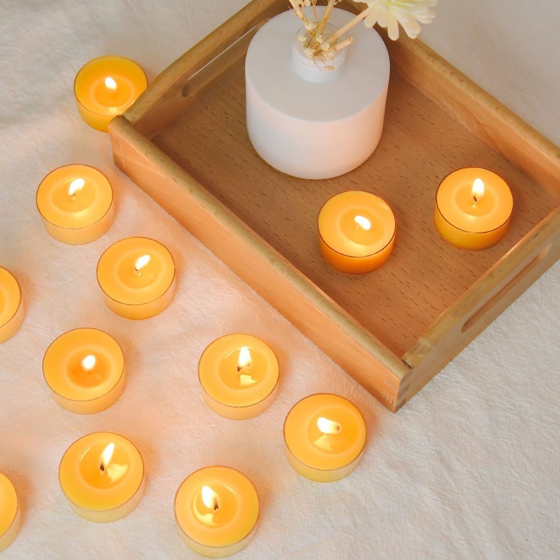 100 Pack Pure Beeswax Tealight Candles | Natural Unscented Beeswax Candles in Bulk, Clean burning, Yellow