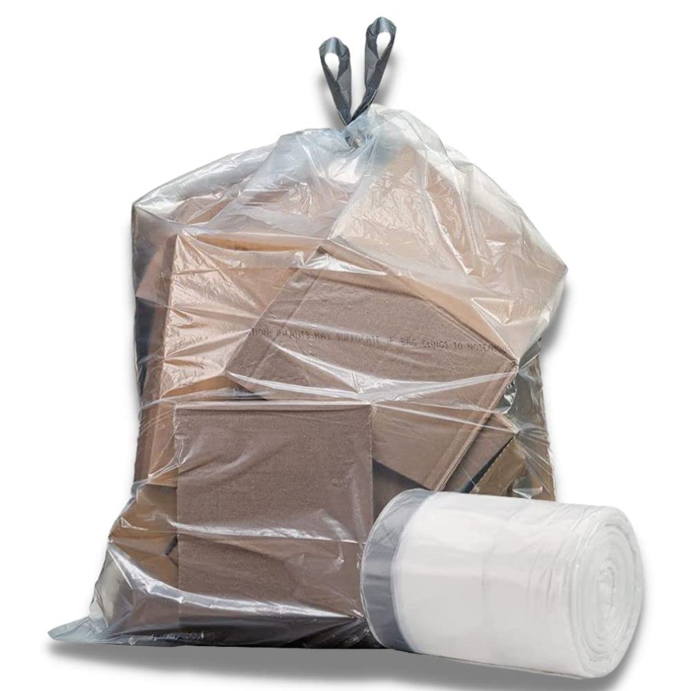 Plasticplace 32-33 Gallon Recycling Bags │ 0.9 Mil │ Clear Drawstring Garbage Can Liners │ 33
