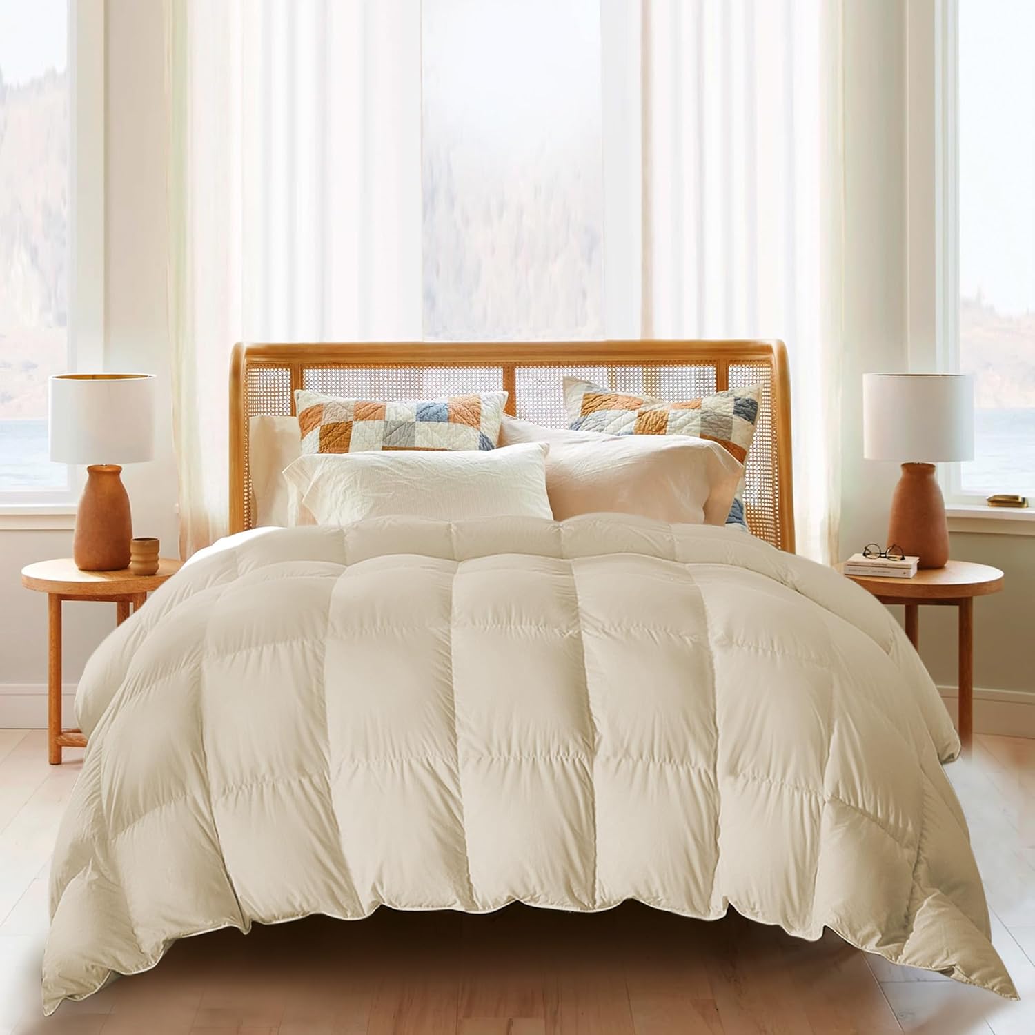 puredown® Goose Feather Comforter Full/Queen Size, All Season Duvet Insert Medium Warmth, Cloud Soft Hotel Collection Comforters with 100% Cotton Cover (90x90 Inch, Cream)
