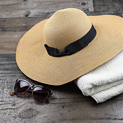 Women Floppy Sun Hat with Wide Brim—Foldable Roll-Up Straw Beach Hat UPF 50