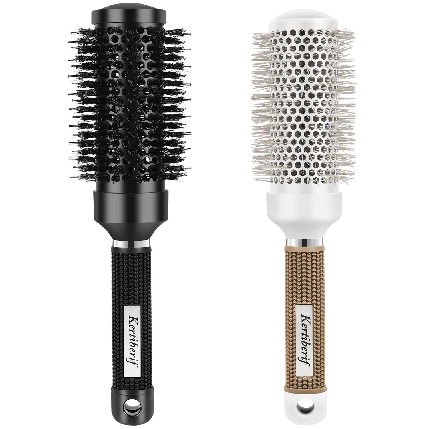 Round Brush for Blow Drying 2PCS, Boar Bristle Round Hair Brush for Blow Out with Nano Thermal Ceramic Ionic Tech, Round Barrel Brush for Styling, Curling & Add Volume (Barrel 1.7 Inch)