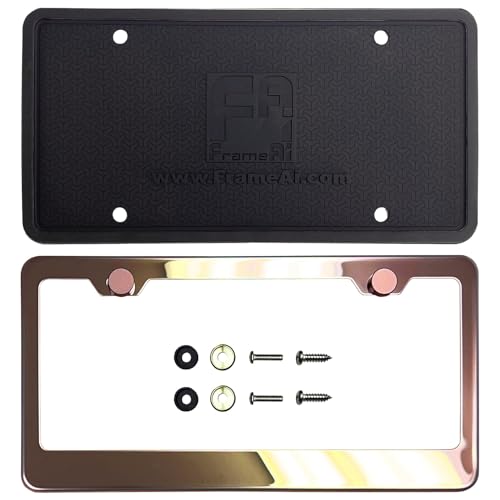 T304 Stainless Steel License Plate Frame Matte Black Powder Coated Universal Fit Aluminum Screw On Cap Cover, Rust Proof Weather Proof Stainless Steel Screws Silicone Back Guard (Qty: 1 Frame)
