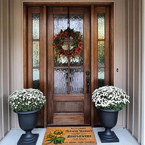 Autumn Flower Market Fresh Cut Sunflowers for Sale Coir Mat Weather Resistant Indoor Welcome Mat Old Country Home Farmhouse Entryway Outdoor Floor Mat Personalized Door Mats for Front Door 24x36in