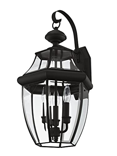 Livex Lighting 2351-07 Monterey 3 Light Outdoor Bronze Finish Solid Brass Wall Lantern with Clear Beveled Glass