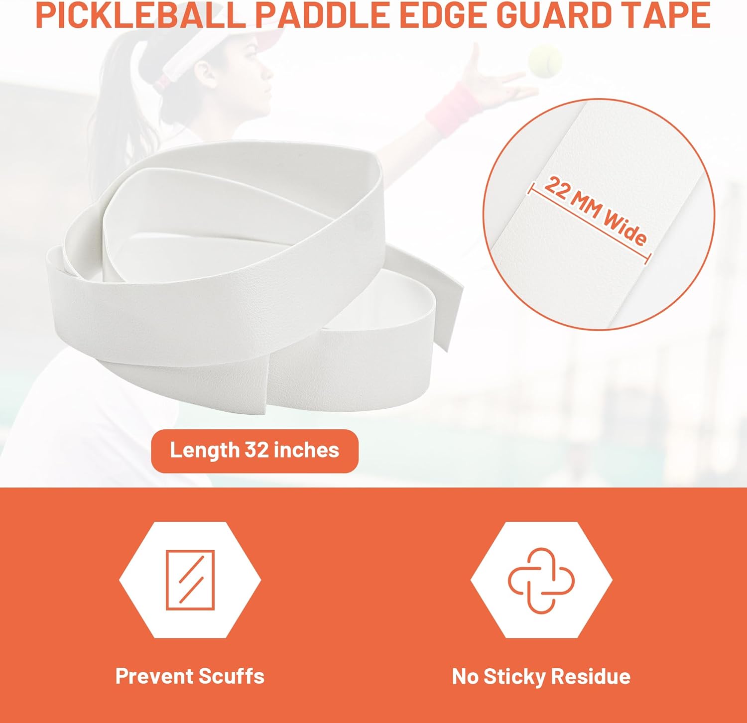 White -Pickleball Paddle Edge Guard Tape