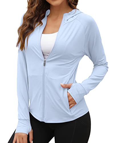 We1Fit Women's UPF 50+ Sun Protection Jacket Hoodie Sun Shirts Hiking Running Athletic Shirt