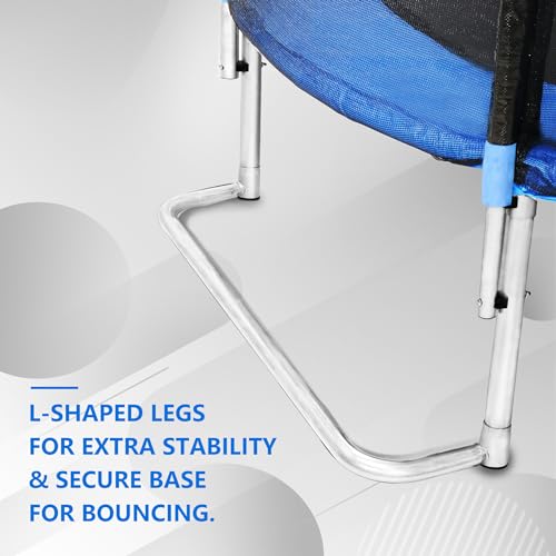 SkyBound 8 FT ASTM Approved Trampoline with Enclosure - Recreational Trampolines with Ladder and Basketball Hoop - L-Shaped Legs for Extra Stability - Outdoor Trampoline for Kids and Adults