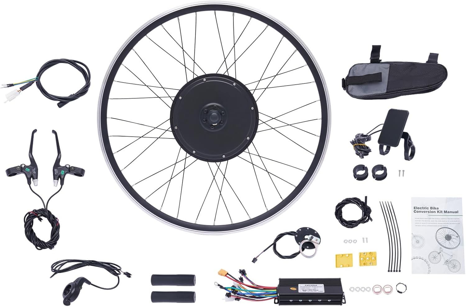 Electric Bicycle Motor Kit 48V 1000W Front Wheel Powerful Motor E-Bike Conversion Kit w/Display 5 Gears Adjustment 45-55km/h Compatible with Universal Disc Brakes and V-Shaped Brakes