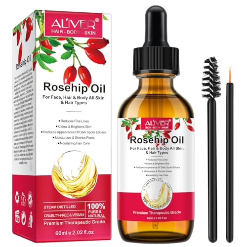 Rosehip oil Organic, 60ml Rosehip Seed Oil for Face, 100% Pure, Natural Cold Pressed Unrefined Carrier Oil for Skin, Hair & Nails