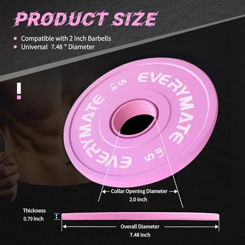 Pink Weight Plates 10LB 15LB 25LB 35LB 45LB Olympic Bumper Plates Grip Weight Plates for Strength Training & Crossfit Steel Inserts Weight Plates Fit 2