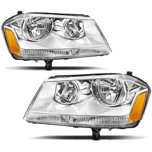Headlight Assembly Compatible With 2008-2014 Dodge Avenger Black Housing Amber Corner