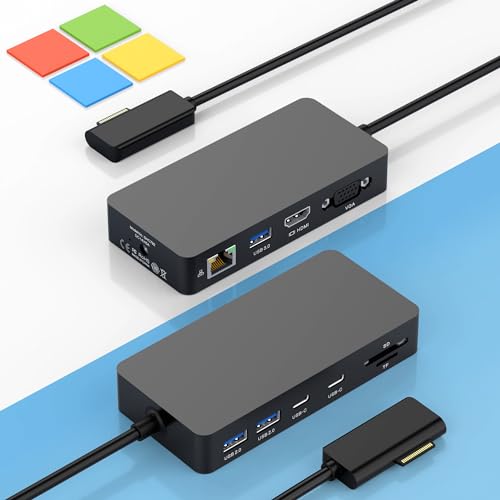 Microsoft Surface Dock Triple Displays Dual HDMI+VGA with Power Adapter,12 in 1 Surface Docking Station for Microsoft Surface Pro 11/10/9/8/X/7/6/5/4/3,Surface Laptop 7/6/5/4/3/2/1,Book Laptop Go 3/2