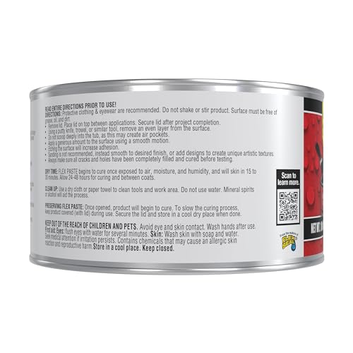 Flex Paste, 1 lb Can, White, Waterproof Paintable Putty, Spackle Sealant, Fill Gaps Cracks Holes - Block Out Water and Air - UV Resistant - Walls, Drywall, EPDM, Concrete, Roof, RV Repairs