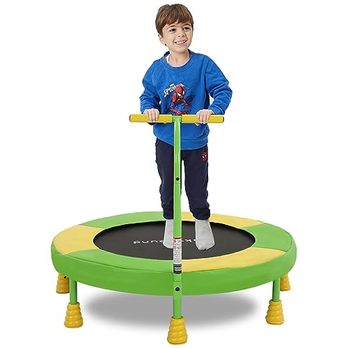 SkyBound 36 Inch Indoor Trampoline for Kids - Kids Trampoline Indoor with Handle - Toddler Trampoline with Upgraded 2.0mm Steel Pipe and Handlebar - Mini Indoor Trampoline for Kids Age 3 and Above