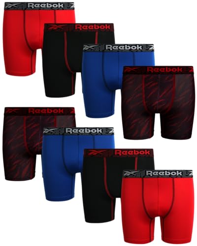 Reebok Boys Boxer Briefs - 8 Pack Performance Stretch Soft Comfort Boys Underwear - Breathable Active Boxers for Boys (6-18)