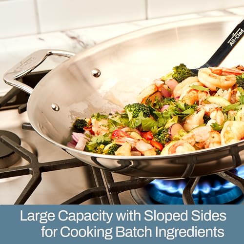 All-Clad D3 3-Ply Stainless Steel Wok 14-Inch, Induction Compatible, Oven Broiler Safe 600F, Stir-Fry Pan, Fast and Even Heat, Cookware, Frying Pan, Kitchen Essential, Pots and Pans, Silver