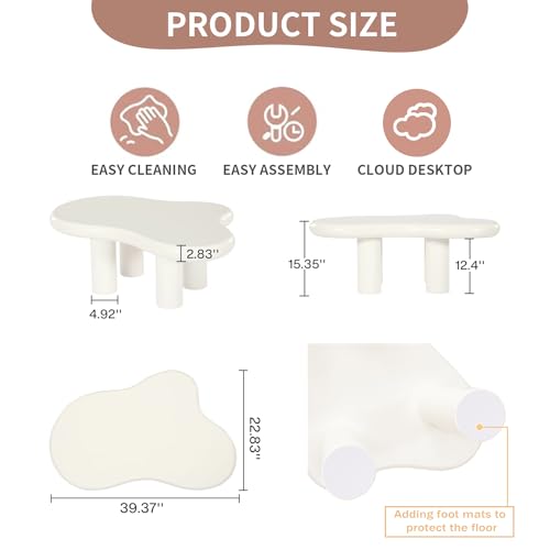 Modern Compact Coffee Table, Adorable Irregular Cloud Coffee Tables, Thickened Rounded Edge with Four Short Legs, Fashionable Low Coffee Table for Living Room Office (Black, 47