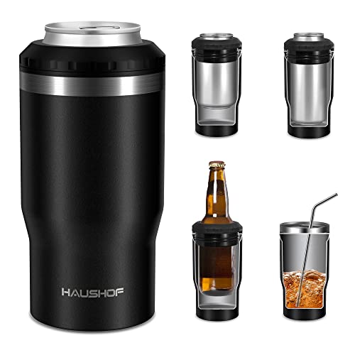 HAUSHOF 12 oz Can Cooler, 4 in 1 Insulated Stainless Steel Can Insulator, Fits for 12 oz Standard Can|12 oz Slim Can|12 oz Beer Bottle, Perfect for Camping, Beach, Picnic