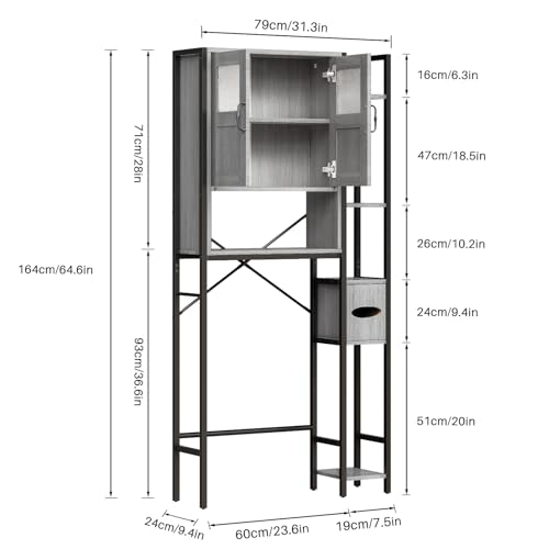 Over The Toilet Storage with Cabinet, Bathroom Storage Organizer above Toilet with Heavy-duty Metal Frame & Adjustable Shelf, Freestanding Space-Saving Storage Rack for Laundry Room,Bathroom (White)