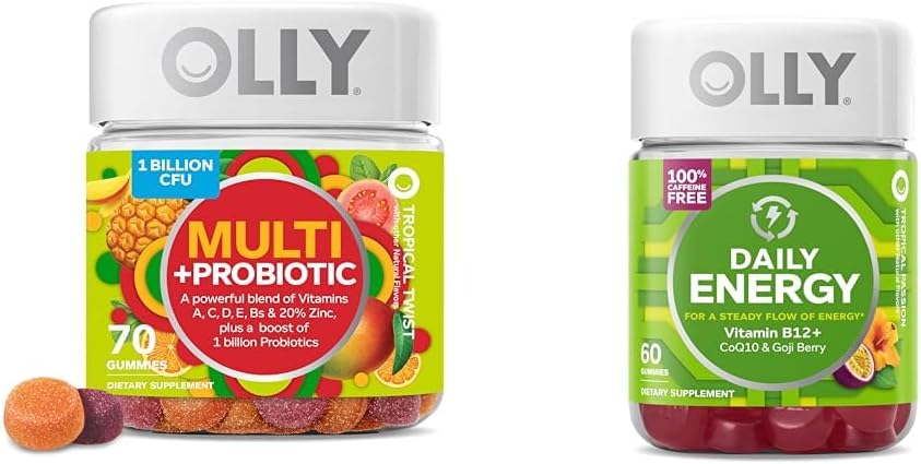 OLLY Multi + Probiotic Adult Multivitamin Gummy, 1 Billion CFUs, Digestive and Immune Support & Daily Energy Gummy, Caffeine Free, Vitamin B12, CoQ10, Goji Berry, Adult Chewable Supplement