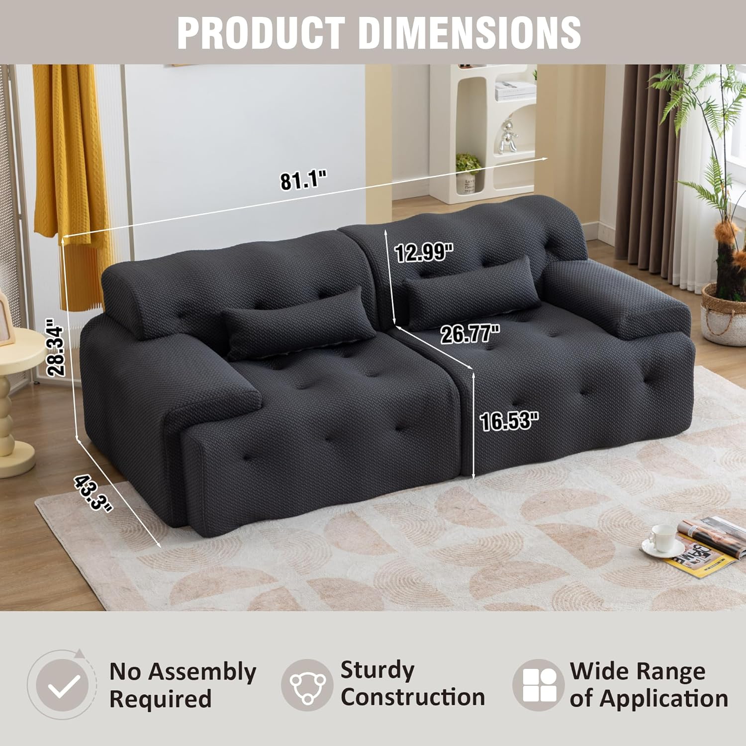 Ucloveria Modern Sofas for Living Room, 2 Seater Loveseat Tufted Couch Pure Foam Comfy Sofa Couch with 2 Pillows, Upholstered Living Room Couch Lounge Sofa for Small Spaces, No Assembly Required
