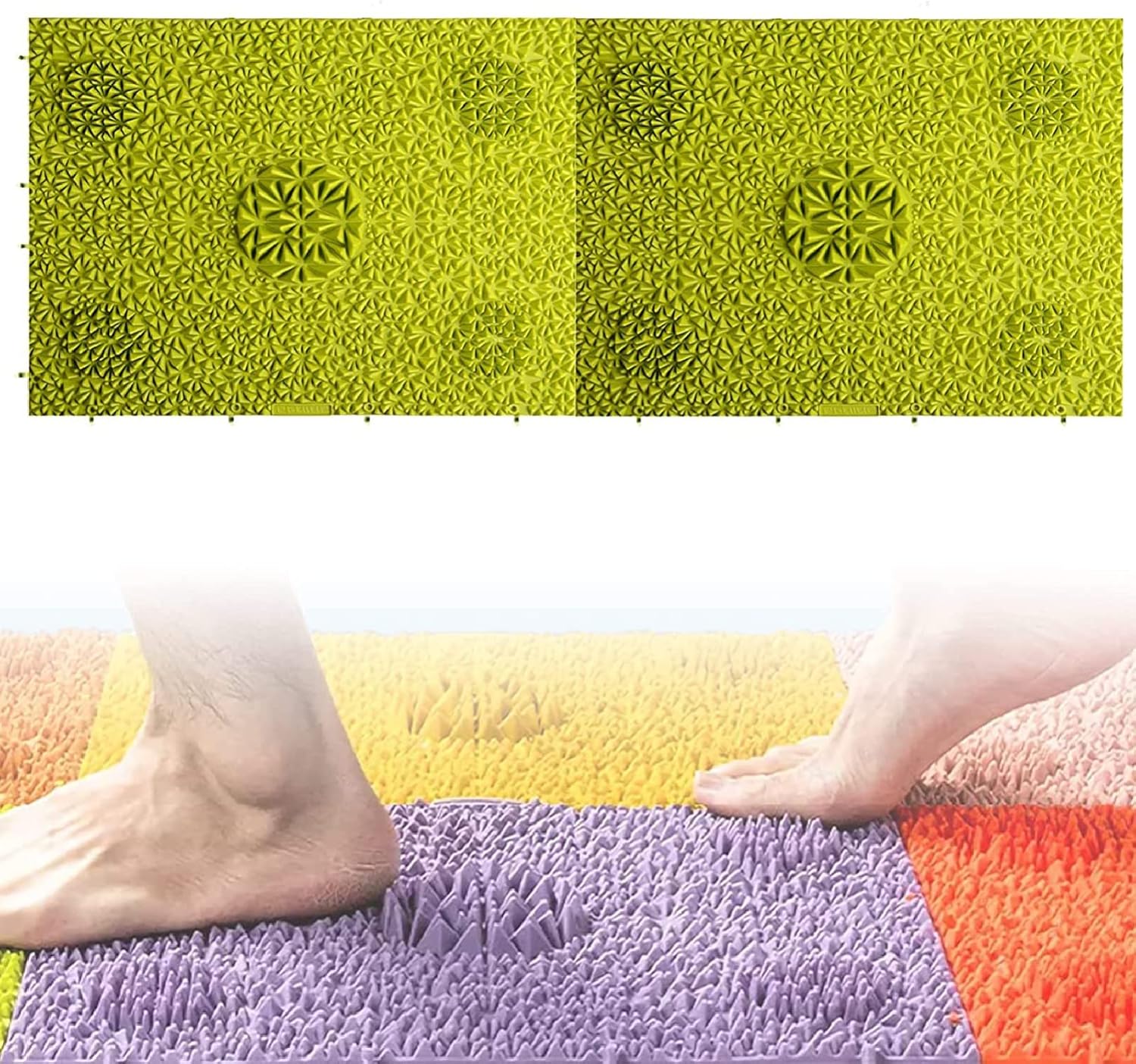 Reflexology Mat, Foot Massage Mat Acupressure Mat Heel Pain & Arch Pain Relief for Use at Standing Desk for Standing Walking Game Bathroom Mat Yoga Mat Anti-Slip Mat Outdoor Game 2 PCS,Pink (Green)