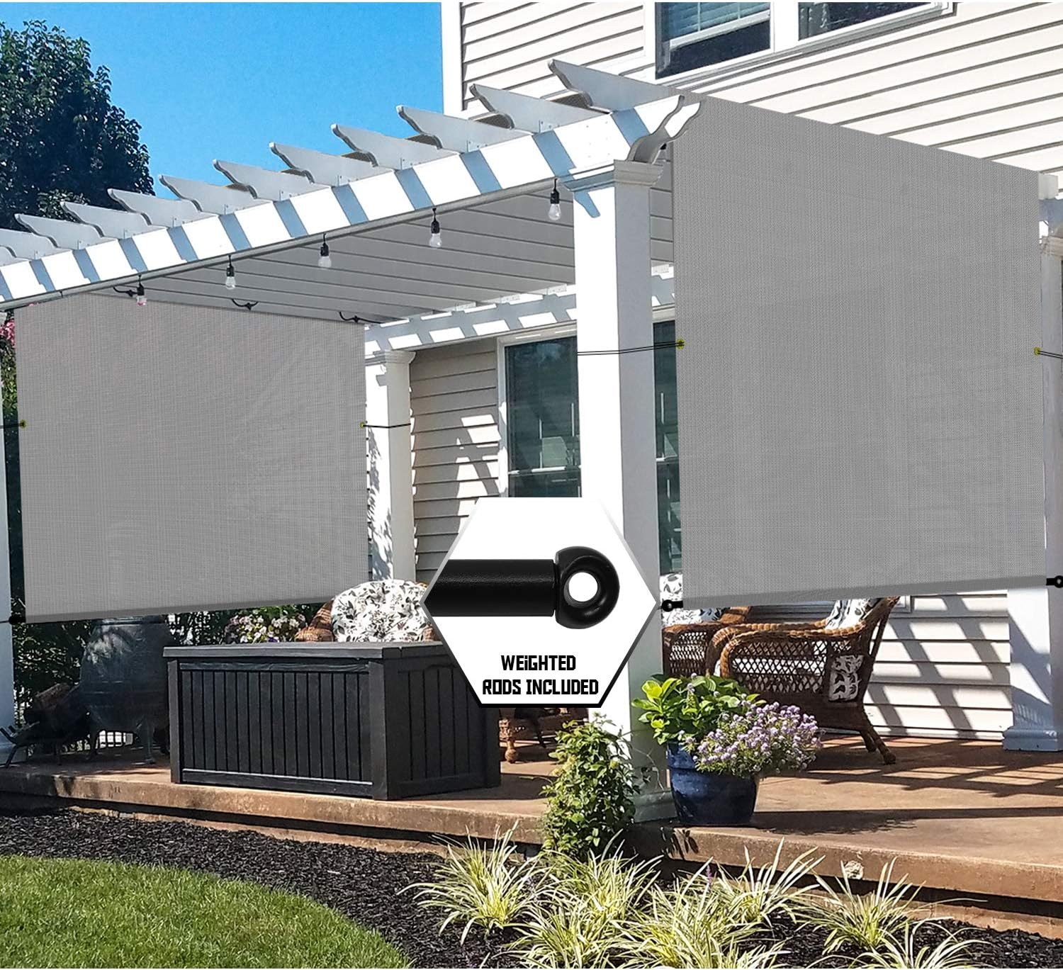 TANG 12'x24' Light Grey Outdoor Sun Shade Panel Universal Pergola Replacement Cover Canopy with Grommets Weight Rods Sun Block Cover for Patio Backyard