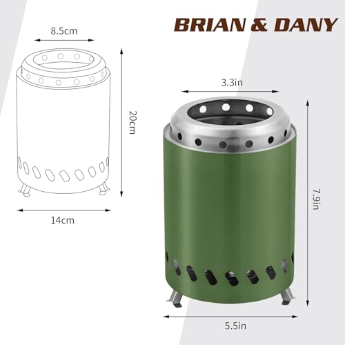BRIAN & DANY Solo Fire Pit with Stand, Smokeless Firepit for Outside, Stainless Steel Personal Stove Bonfire Fueled by Pellets or Wood, Birthday Gifts, Housewarming Gift - 5.9in x 8.2in, Silver