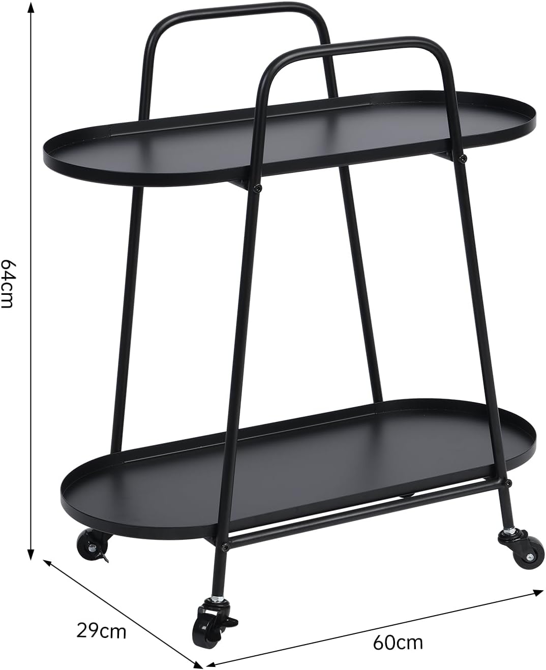 2-tier Metal plant Stands Flower Pedestal Stands Vase Holder iron plant bracket with Universal Wheel and Elliplse Tray Indoor/Outdoor Plants support