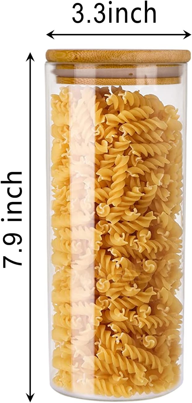 32 OZ Glass Storage Jars with Airtight Bamboo Lids, Set of 8 Food Storage Jars with Wood Lids, Glass Kitchen Canisters, Clear Container for Flour, Dry Goods, Cookie, Candy, Rice, Pasta