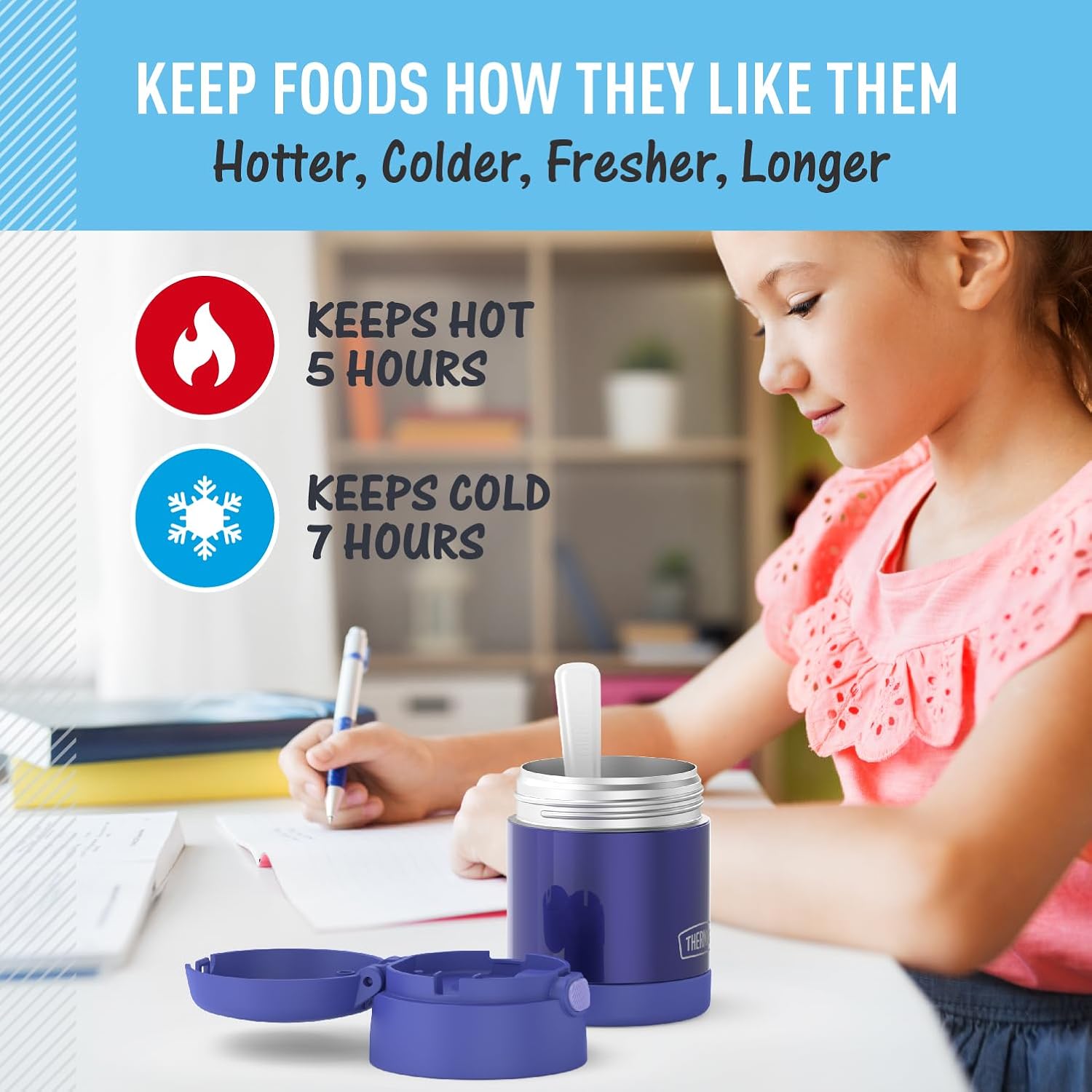 THERMOS FUNTAINER Insulated Food Jar – 10 Ounce, Purple – Kid Friendly Food Jar with Foldable Spoon