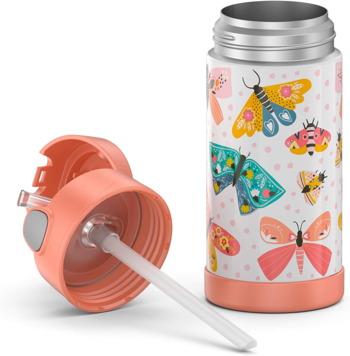 THERMOS FUNTAINER F4101 Stainless Steel Kids Bottle, 12 Ounce, Butterfly
