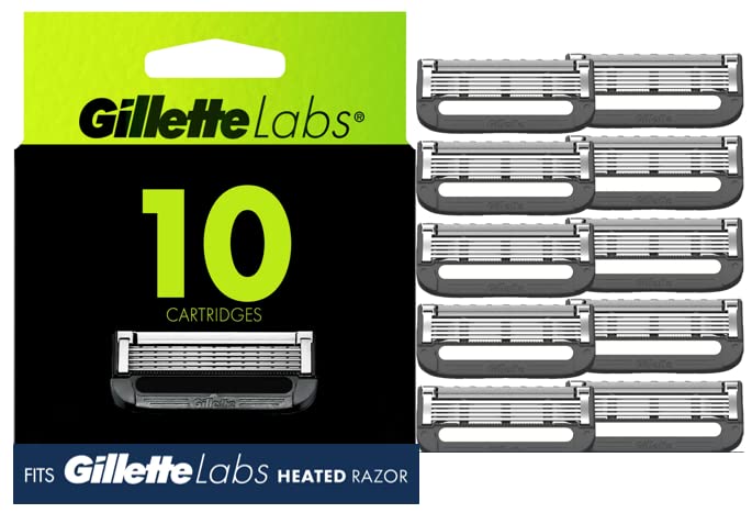 Gillette Labs Mens Razor Blade Refills with Exfoliating Bar, Compatible Only with Gillette Labs Razors with Exfoliating Bar and Heated Razor, 10 Razor Blade Cartridges