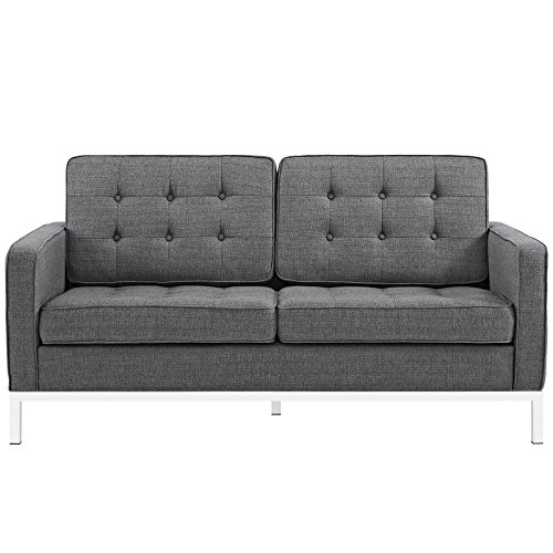 Modway Loft Upholstered Fabric Mid-Century Modern Loveseat In Teal