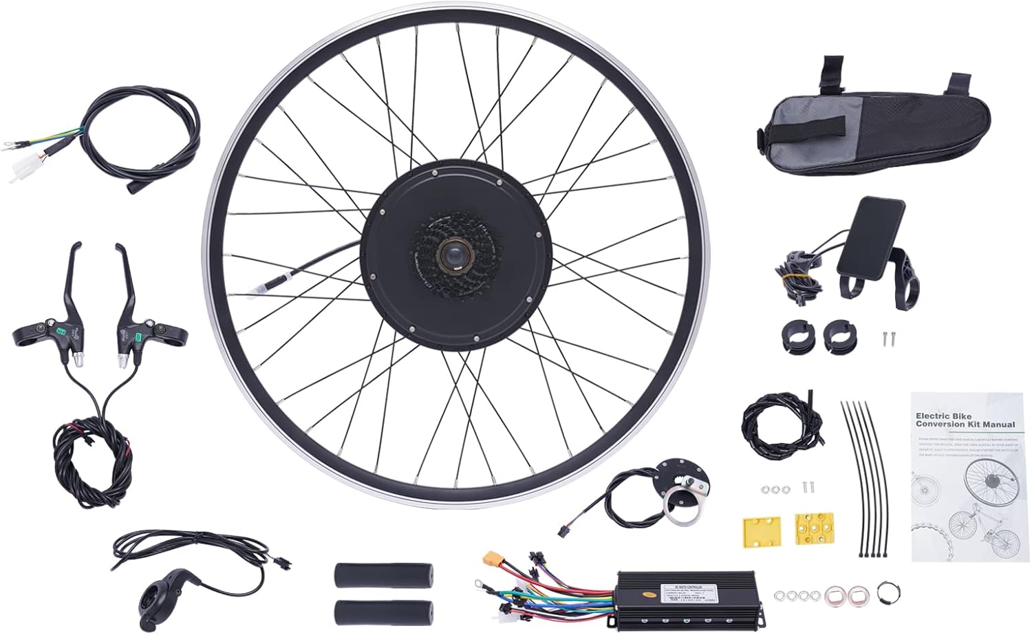 700C Electric Bicycle Motor Kit 48V 1000W Rear Wheel Powerful Motor E-Bike Conversion Kit w/Display 5 Gears Adjustment 45-55km/h Compatible with Universal Disc Brakes and V-Shaped Brakes