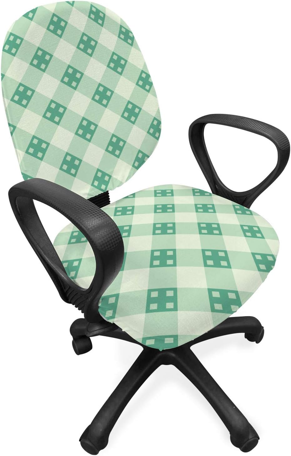 Ambesonne Mint Office Chair Slipcover, Old Fashion Striped Pattern with Geometrical Details Checkered Simple Tile, Protective Stretch Decorative Fabric Cover, Mint Green Pale Green