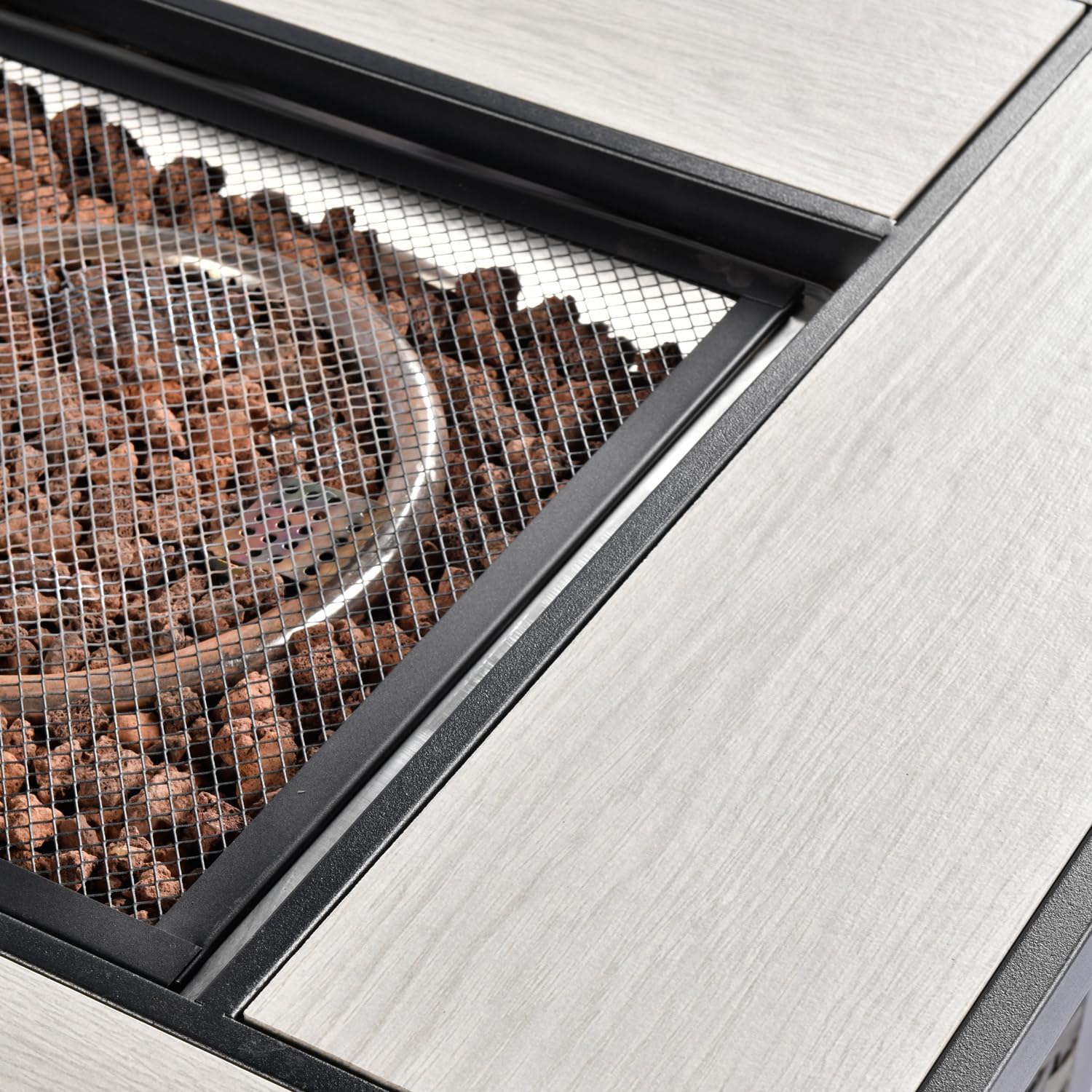 ovios Fire Pits 30 Inch Outdoor Gas Fire Pit Table, 50,000 BTU Steel Fire Pit with Lid and Volcanic Rock Wicker Rattan Patio Coffee Table for Backyard Deck Balcony (Grey-Large Square)