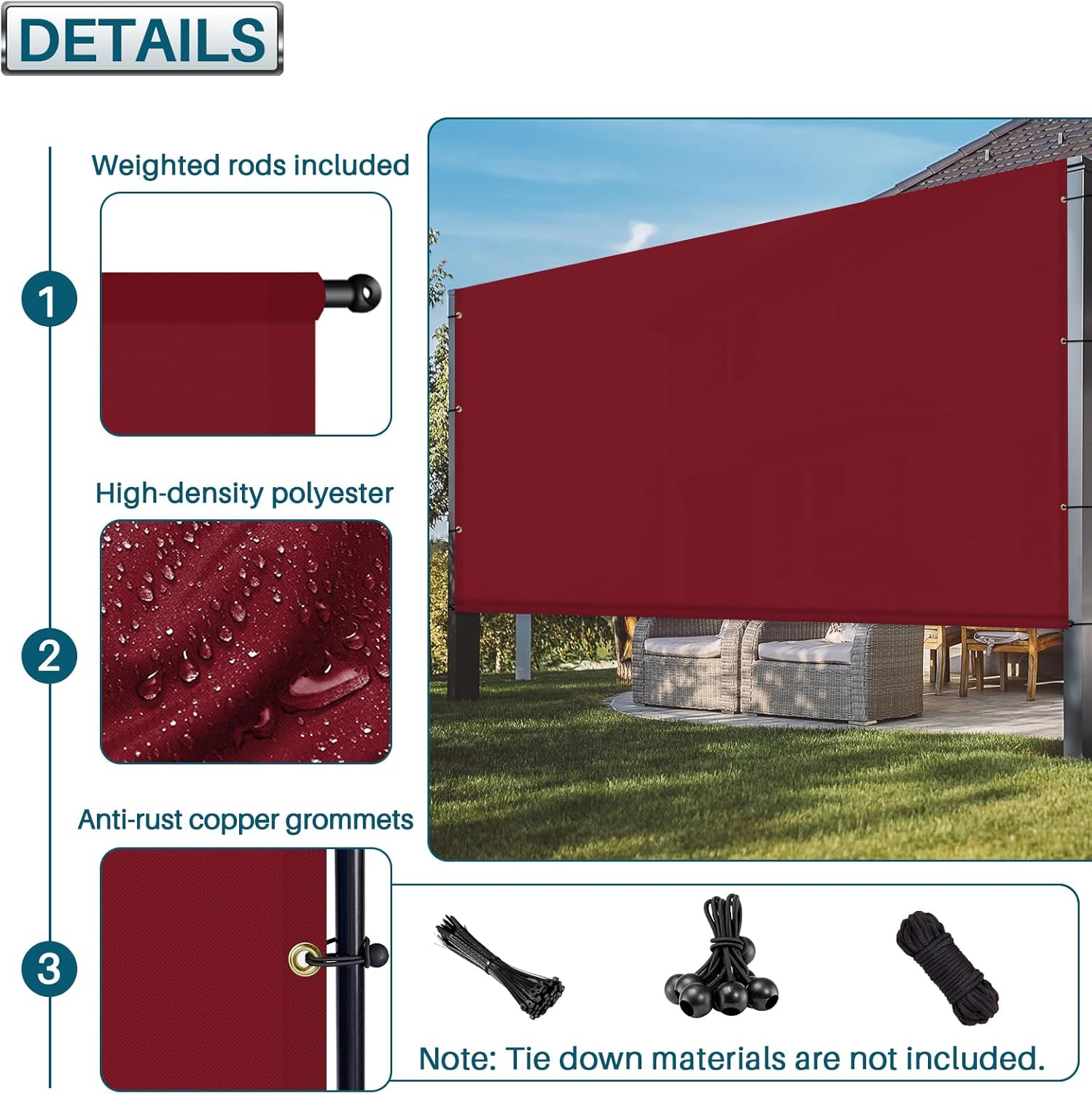 Coarbor 11'x24' Waterproof Pergola Replacement Shade Cover Polyester Canopy Privacy Shade Screen with Weighted Rods for Patio Deck Backyard Gazebo Pergola Red