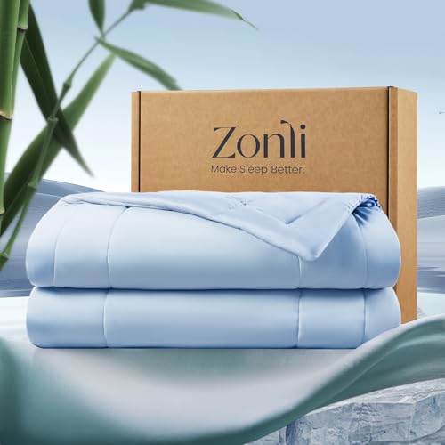 ZonLi Z-Magic Cooling Comforter Oversized King, Hypoallergenic Bamboo Viscose, Lightweight Breathable Soft Summer Blanket for Hot Sleepers, Quickly Cooling Quilt for Night Sweats, Grey 106