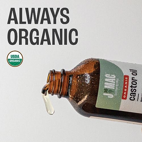 J MAC BOTANICALS, Organic Castor Oil Cold Pressed (Glass Bottle, 16 oz) pure unrefined, hexane free for face, skin, eyelashes, pack wraps, pads