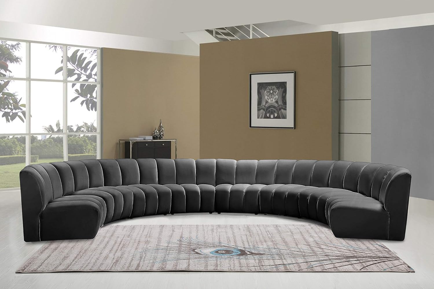 Meridian Furniture Infinity Collection Modern | Contemporary Modular Sectional with Luxurious Deep Channel Tufting, 8 Piece, Grey