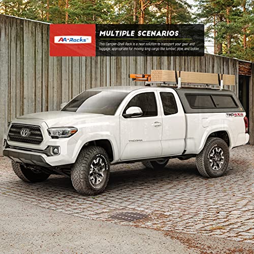 AA-Racks Model DX36 Universal Pickup Truck Cap & Topper 2 Bar Ladder Roof Van Rack System Adjustable Steel Cross Bars - Matte White