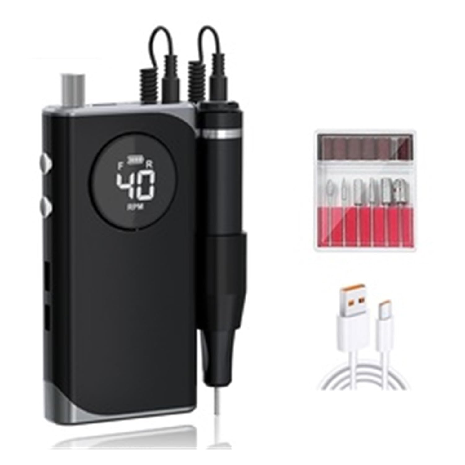 Nail Drill, Portable Electric 40000RPM Rechargeable Nail File Beauty Salon Tool Manicure Machine Nail Polisher Drill Manicure Pedicure Tool, Nail Drill Bits Sanding Ba (Nero A)
