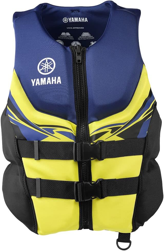 Yamaha Motor Corp. Men's Neoprene Two-Buckle PFD Life Jacket Vest (X-Large, Navy/Yellow/Black) (318 (MAR-22VNE))