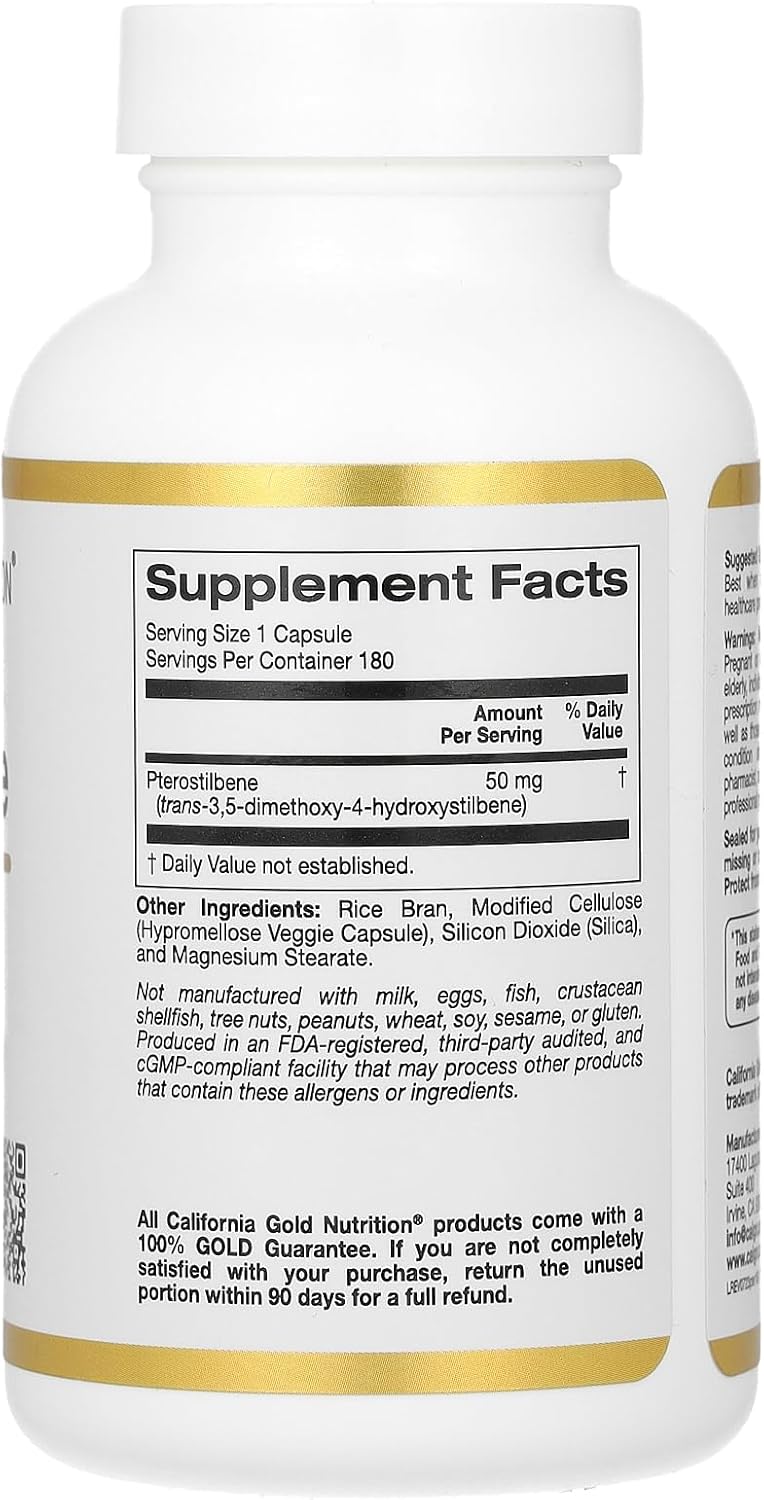 California Gold Nutrition Pterostilbene, 50 mg, 180 Veggie Capsules