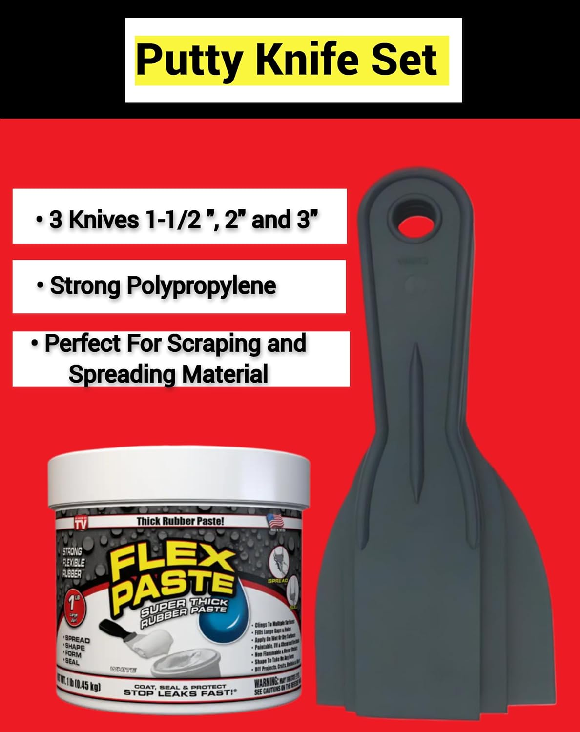 Flex Seal White Flex Paste 1lb, Waterproof Sealer Bundle with ONDAGO Microfiber Cloth & Putty Knife, Fixes Cracks/Holes