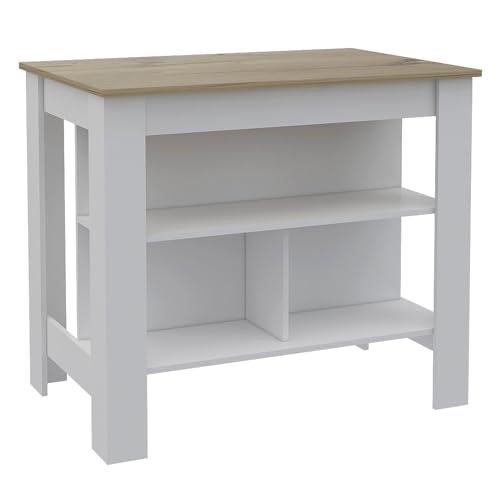 Tuhome Cala Kitchen Island, Four Legs, Three Shelves -White/Onyx